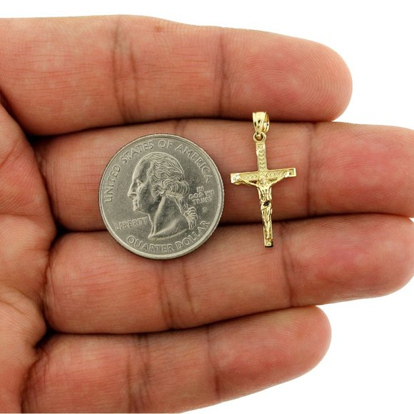 Real 10K Yellow Gold Diamond Cut Cross Pendant - Picture 4 of 7
